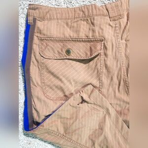 Men's Tan Pinstripe Casual Shorts with Blue Trim
